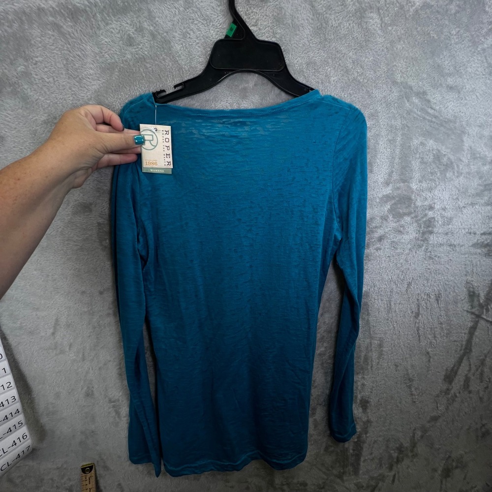 Roper Teal Blue Studded Geometric Aztec M Cowgirl Slub Knit Layering Bohemian - Picture 7 of 8
